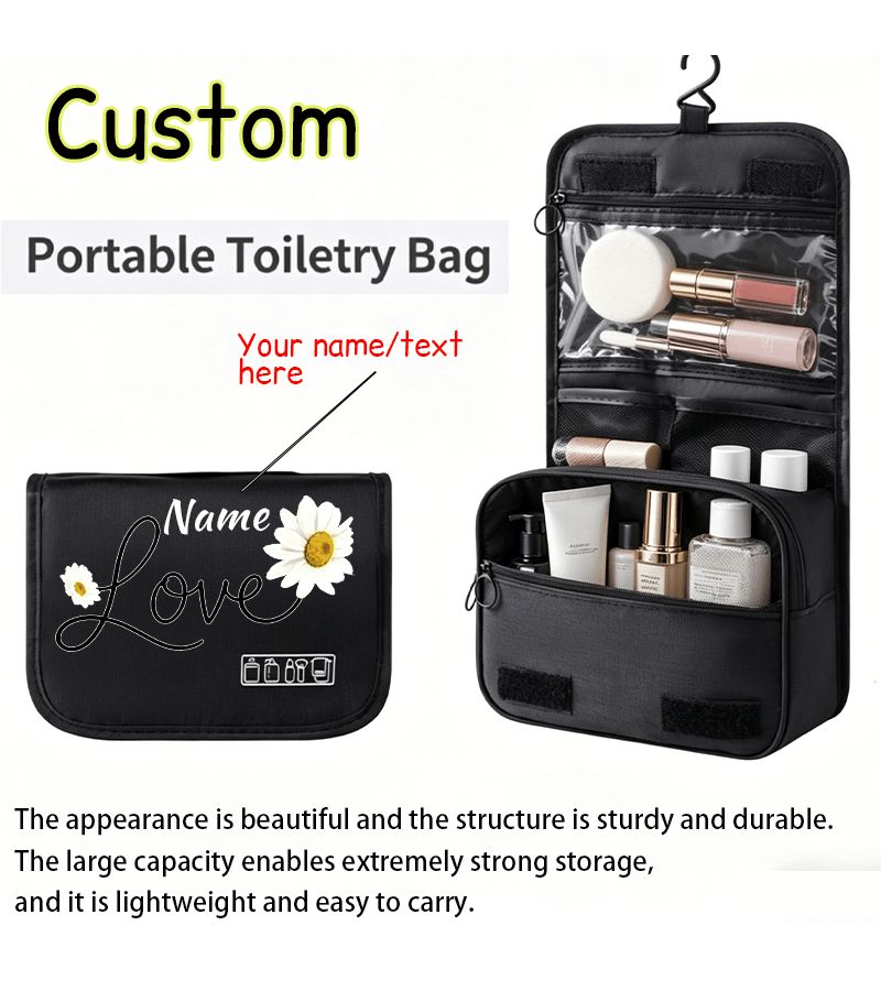 Navy Blue Wet Dry Separation Travel Toiletry Bag Pull Tab Zipper Design Makeup Organizer Pouch Cosmetic Storage Bag For Men Women Business Trips Home Travel - Image 3