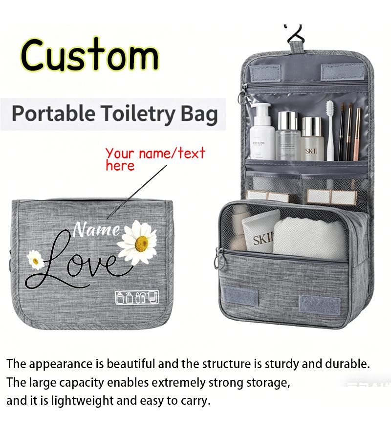 Navy Blue Wet Dry Separation Travel Toiletry Bag Pull Tab Zipper Design Makeup Organizer Pouch Cosmetic Storage Bag For Men Women Business Trips Home Travel - Image 5