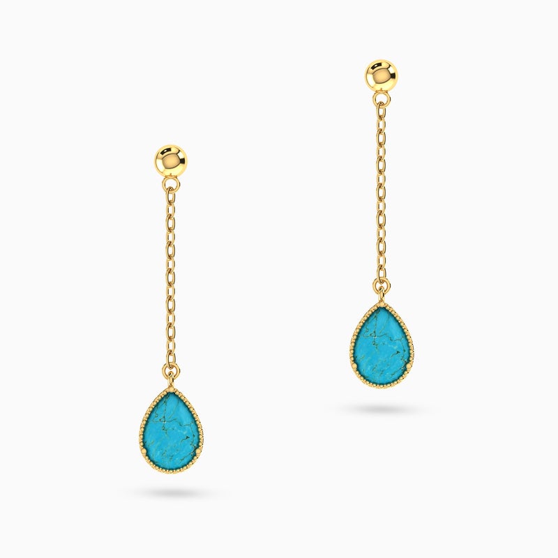 Instyle by L'azurde Pear Colored Stones Drop Earrings in 18K Gold - Image 3