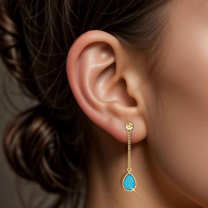 Instyle by L'azurde Pear Colored Stones Drop Earrings in 18K Gold - Image 2