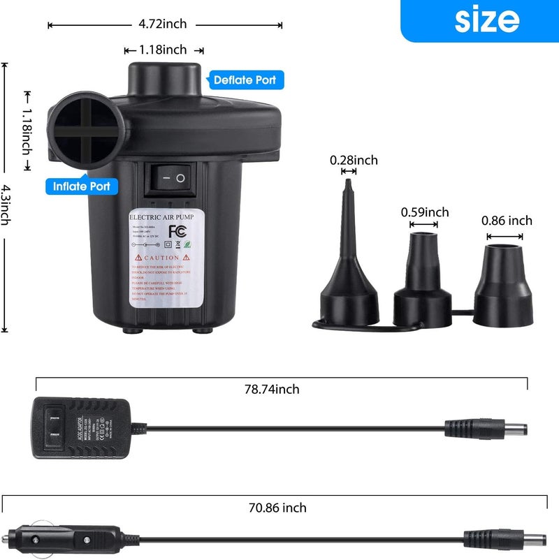 Techshare Air Pump for Air Mattress, Air Mattress Pump for Inflatables, Quick Fill Inflator Deflator Air Pump Perfect for Outdoor Camping Inflatable Boat Blow Up Pool Water Toy Car Air Bed - Image 4