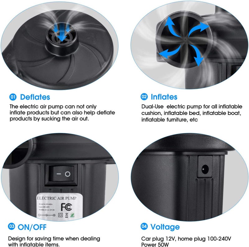 Techshare Air Pump for Air Mattress, Air Mattress Pump for Inflatables, Quick Fill Inflator Deflator Air Pump Perfect for Outdoor Camping Inflatable Boat Blow Up Pool Water Toy Car Air Bed - Image 2