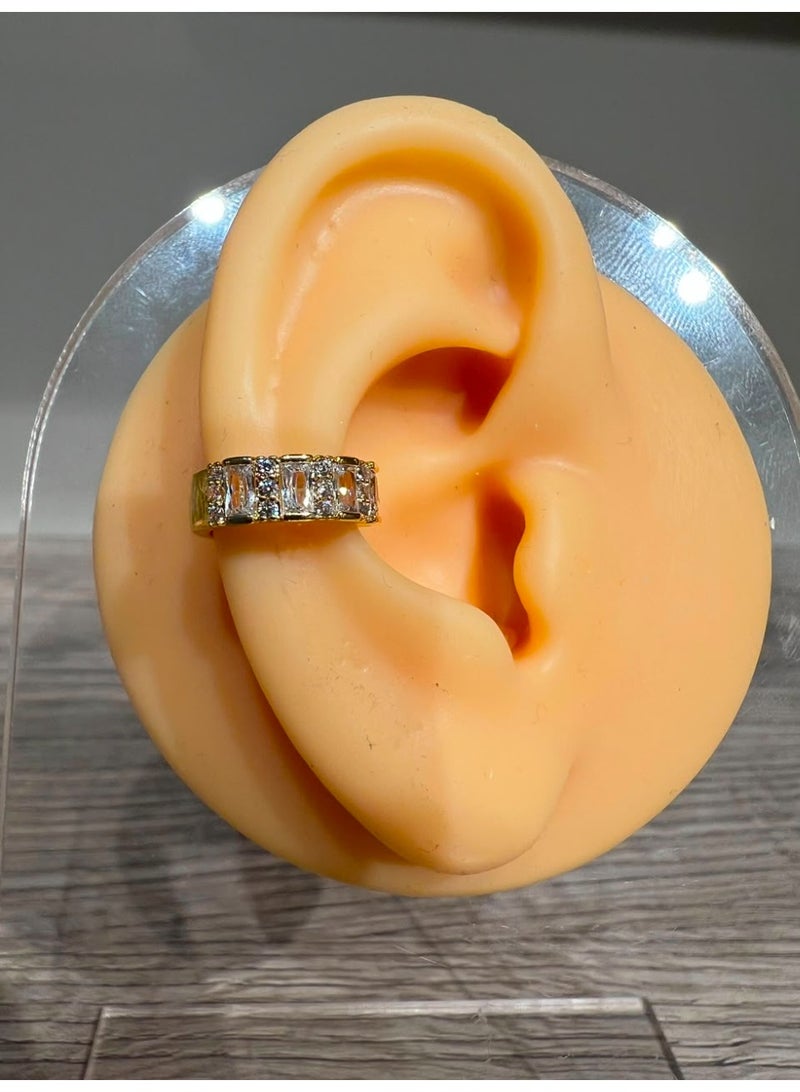 Gold-Plated Ear Cuff with Baguette & Round Cubic Zirconia Stones