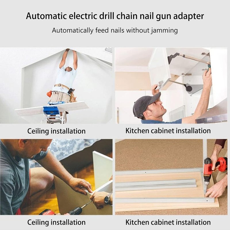 Automatic Nail Gun Adjustable Electric Drill Nailing Head with 50Pcs Chain Nails - Image 3