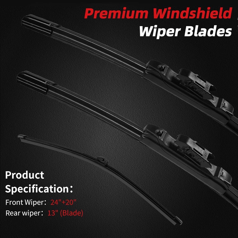 OTUAYAUTO Premium Windshield Wiper Blades - Replacement for BMW X2 2018-2022 - Precision Fit, All-Weather Performance, Front and Rear Wiper Blades, Pinch Tab - 24"+20"+13" (Pack of 3) - Image 2