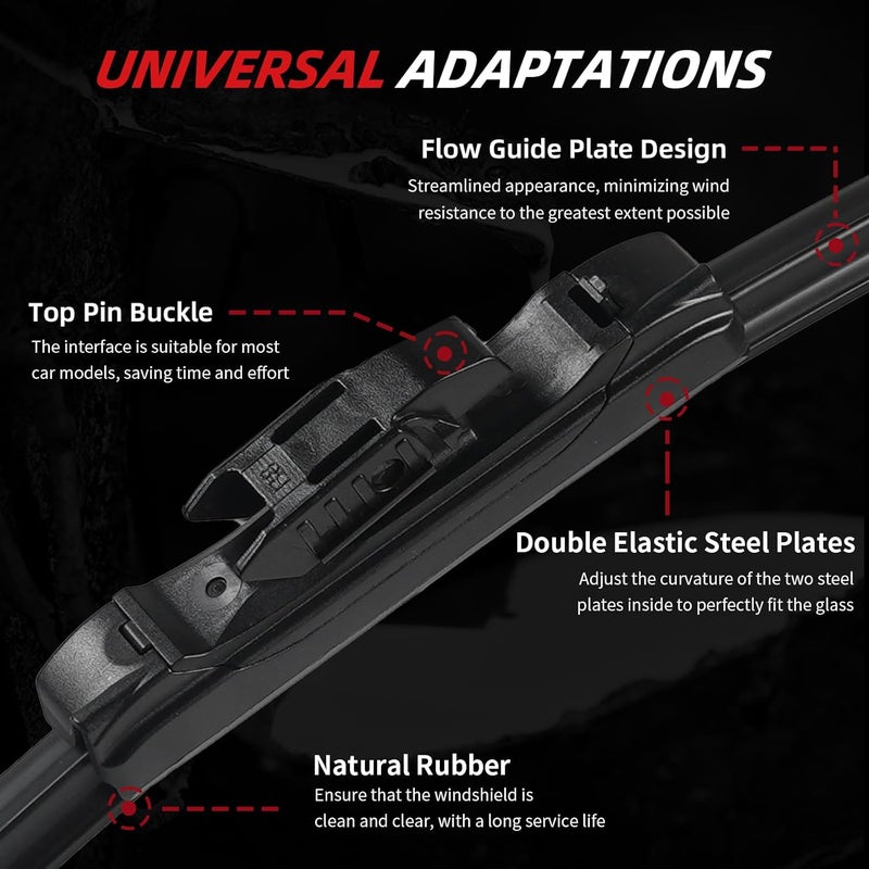 OTUAYAUTO Premium Windshield Wiper Blades - Replacement for BMW X2 2018-2022 - Precision Fit, All-Weather Performance, Front and Rear Wiper Blades, Pinch Tab - 24"+20"+13" (Pack of 3) - Image 3