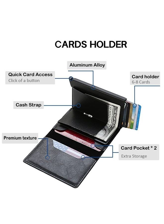 Meschett - Mens Card Holder Wallet, RFID Blocking with Money Pocket, Social Security Card Protector, Pop Up Wallet for Men, Slim Aluminum Wallet with Push Button for Quick Card Access,Black - Image 1