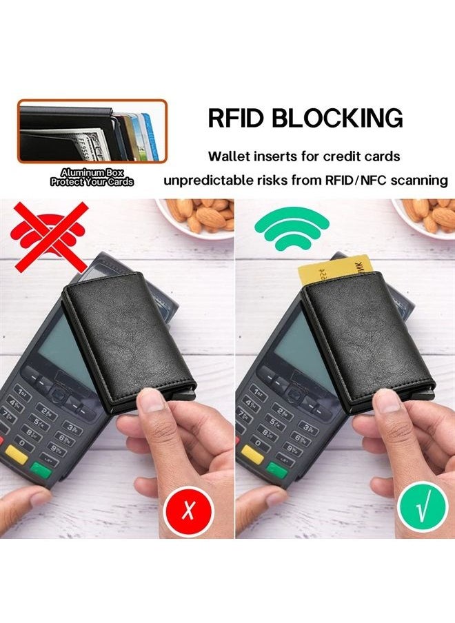 Meschett - Mens Card Holder Wallet, RFID Blocking with Money Pocket, Social Security Card Protector, Pop Up Wallet for Men, Slim Aluminum Wallet with Push Button for Quick Card Access,Black - Image 1