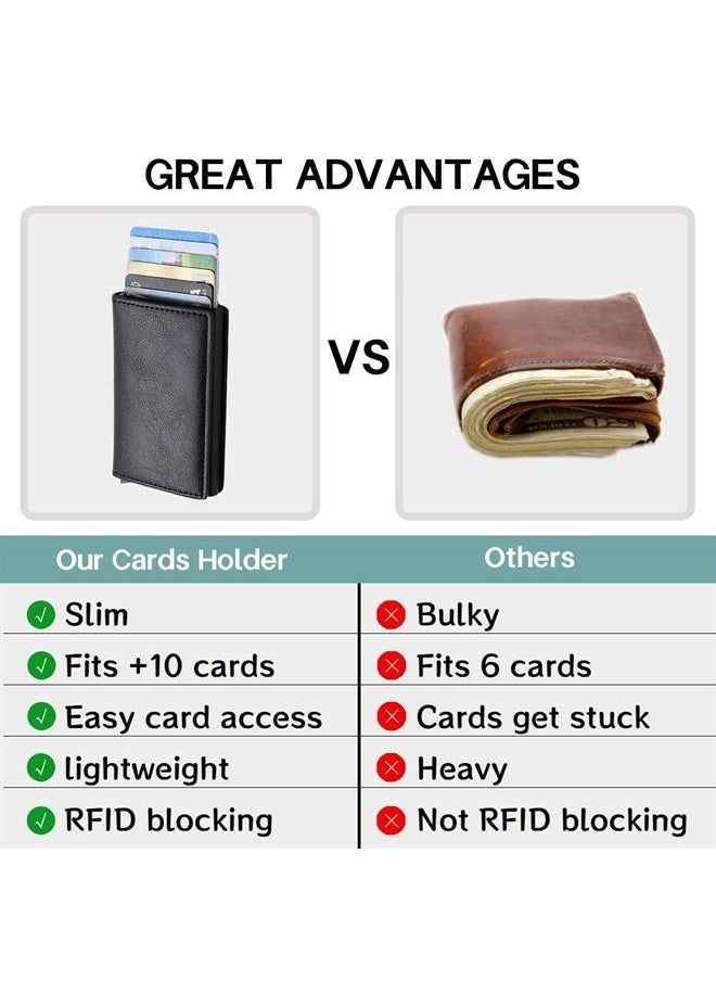 Meschett - Mens Card Holder Wallet, RFID Blocking with Money Pocket, Social Security Card Protector, Pop Up Wallet for Men, Slim Aluminum Wallet with Push Button for Quick Card Access,Black - Image 1
