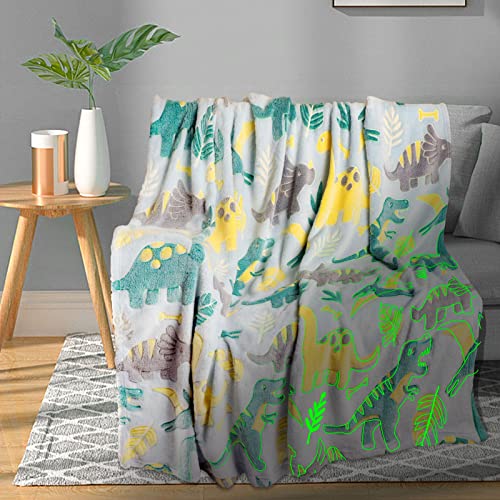 TEHALK Dinosaur Fleece Blanket 40x60in Glow in The Dark Soft Throw Blanket for BoysKids Birthday Gifts