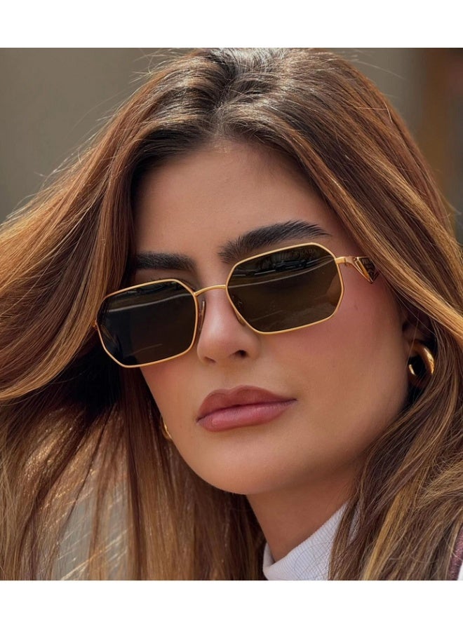 PRADY PRADA Cycling Sunglasses Fashion Women's PR 57YS Sunglasses,Triangle Logo Fashion Glasses,Gold Frame with Black Lens,Unisex - Image 3