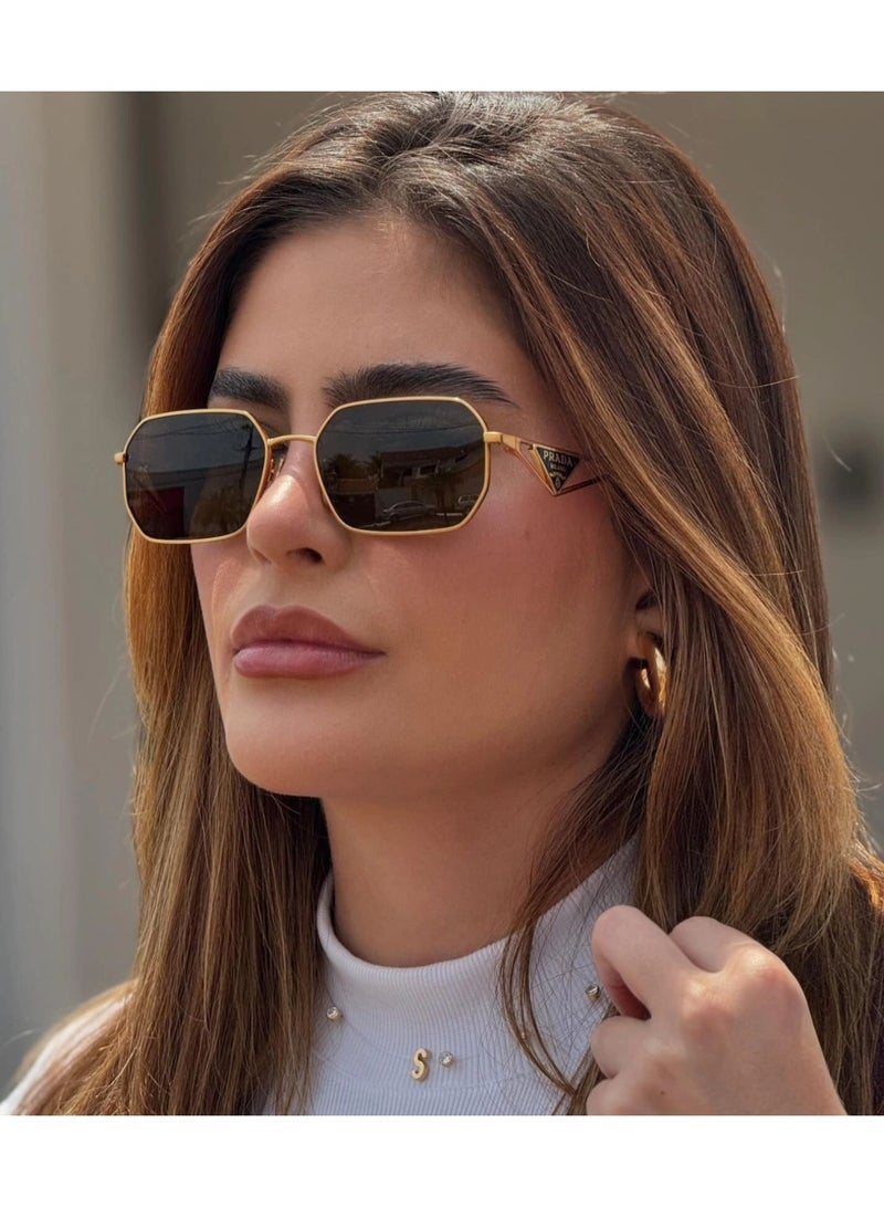 PRADY PRADA Cycling Sunglasses Fashion Women's PR 57YS Sunglasses,Triangle Logo Fashion Glasses,Gold Frame with Black Lens,Unisex - Image 2