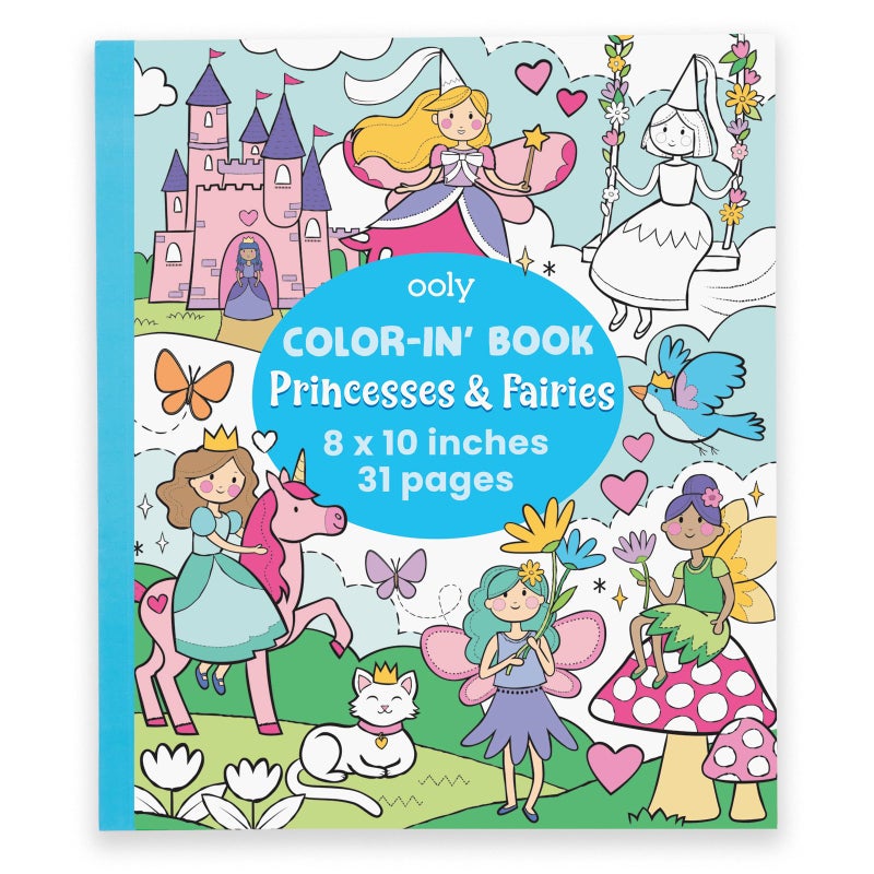 OOLY Coloring Book for Toddlers, Fun Activity Coloring Pages for Kids, 31 Perforated Pages 8"x10" to Hang, Great Kid's Road Trip Activities, Birthday Parties - Princesses & Fairies - Image 1