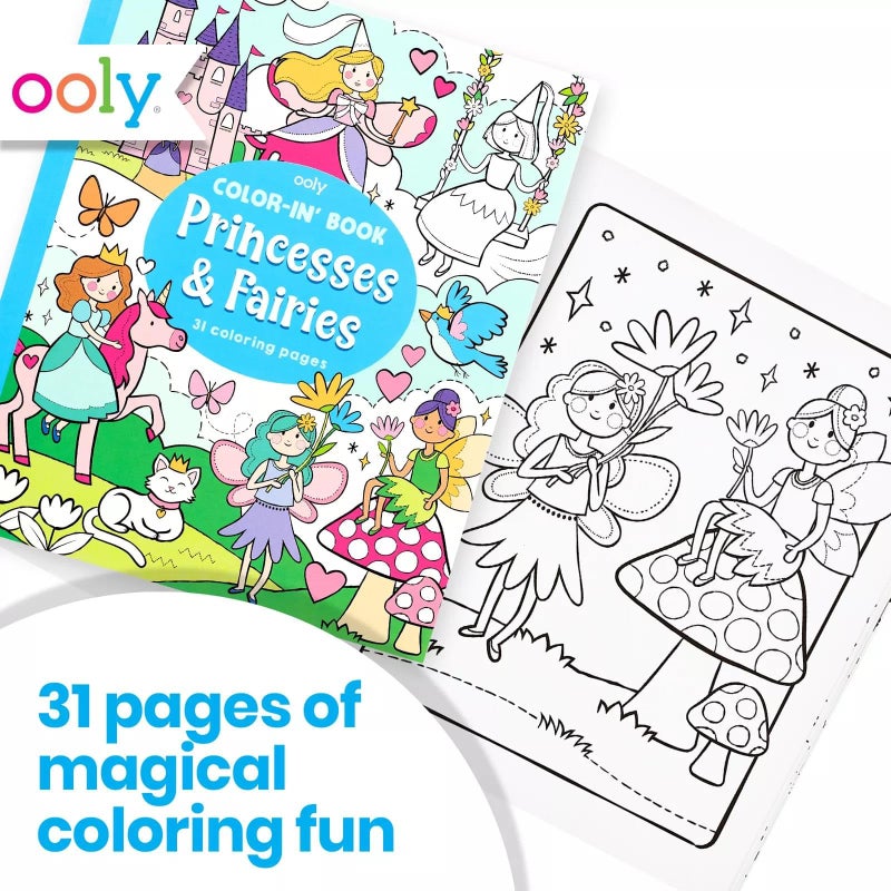OOLY Coloring Book for Toddlers, Fun Activity Coloring Pages for Kids, 31 Perforated Pages 8"x10" to Hang, Great Kid's Road Trip Activities, Birthday Parties - Princesses & Fairies - Image 2