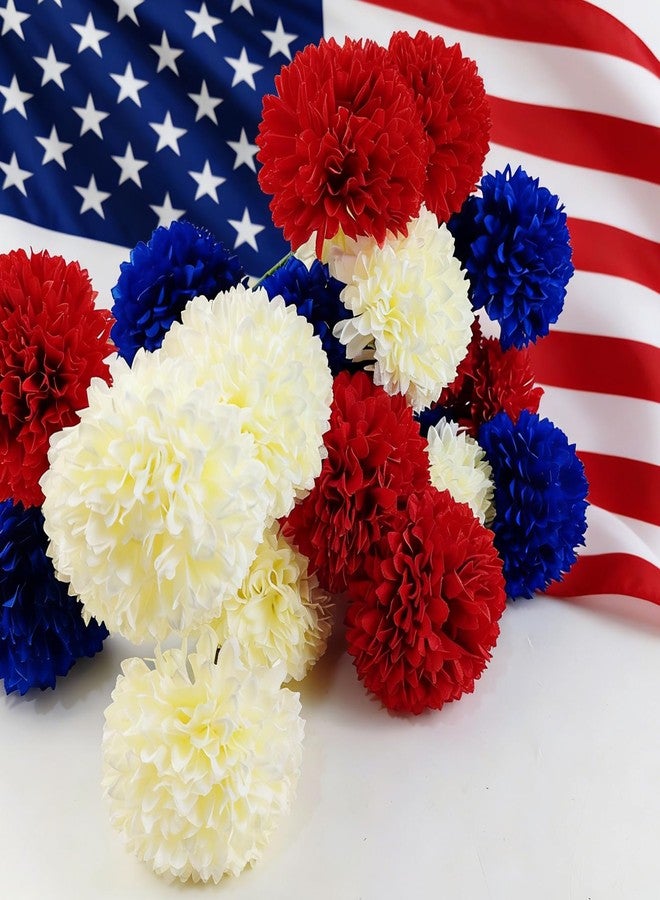 YOOHUA 12PCS Artificial Chrysanthemums Flowers Patriotic Flower, 4th of July Fake Mums Flowers Silk for Home Decor Indoor Memorial Day Table Centerpiece (12, Red, White, Blue) - Image 4