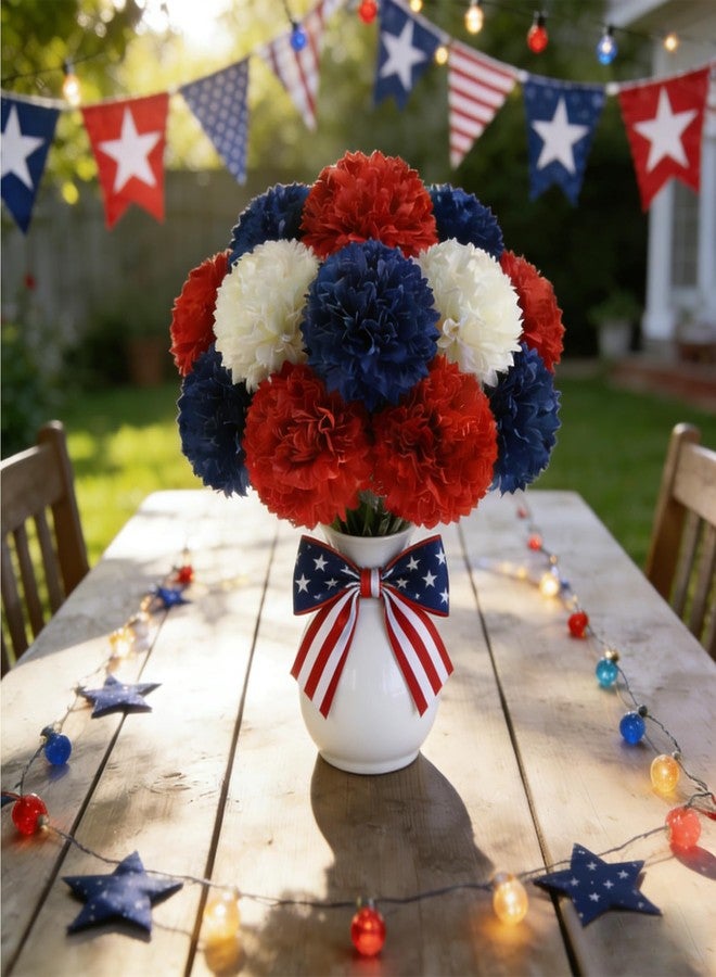 YOOHUA 12PCS Artificial Chrysanthemums Flowers Patriotic Flower, 4th of July Fake Mums Flowers Silk for Home Decor Indoor Memorial Day Table Centerpiece (12, Red, White, Blue) - Image 5