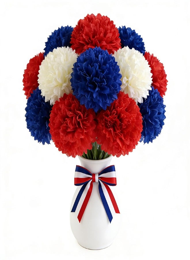 YOOHUA 12PCS Artificial Chrysanthemums Flowers Patriotic Flower, 4th of July Fake Mums Flowers Silk for Home Decor Indoor Memorial Day Table Centerpiece (12, Red, White, Blue) - Image 1