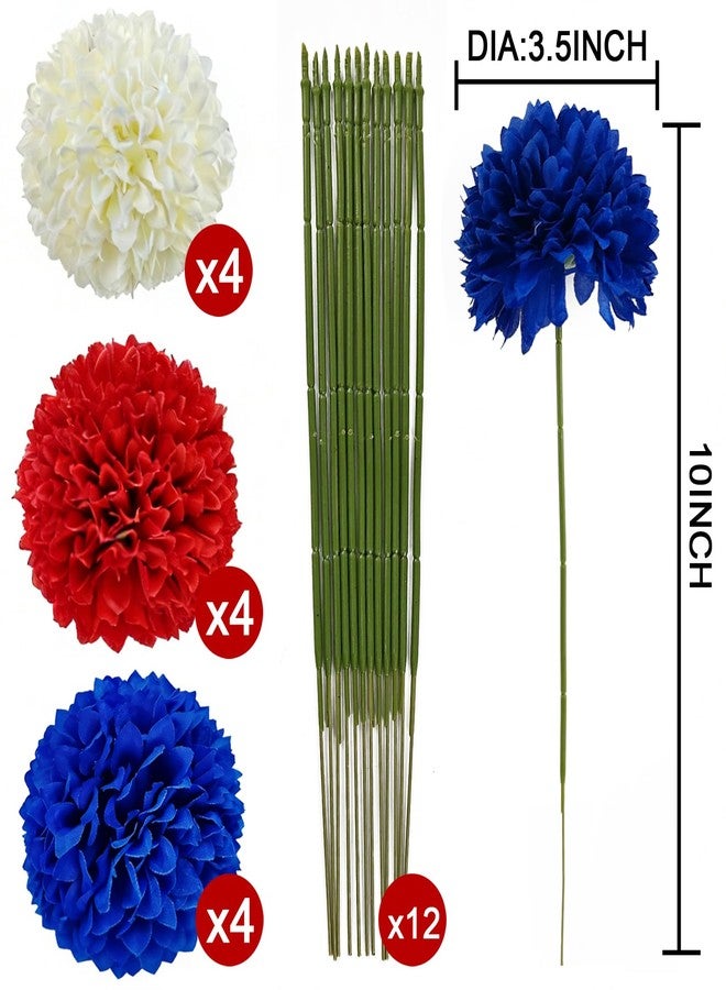 YOOHUA 12PCS Artificial Chrysanthemums Flowers Patriotic Flower, 4th of July Fake Mums Flowers Silk for Home Decor Indoor Memorial Day Table Centerpiece (12, Red, White, Blue) - Image 2
