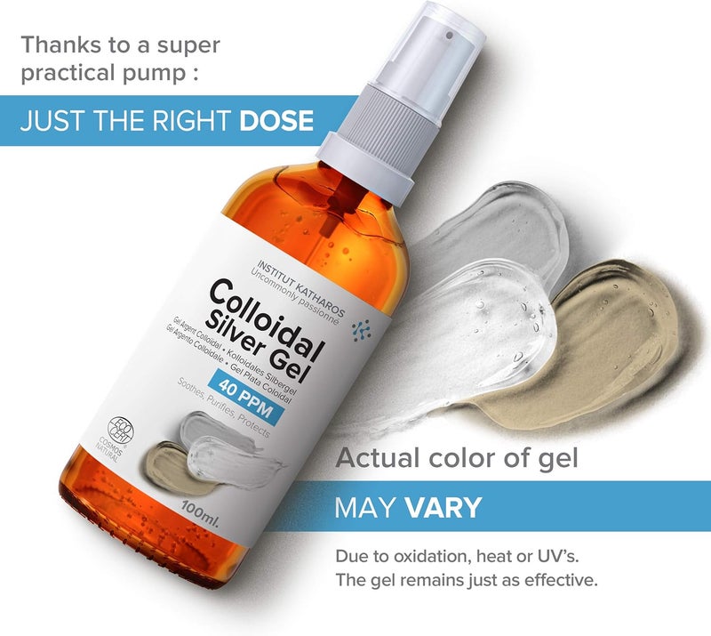 Institut Katharos Pure Colloidal Silver Gel 40 PPM 100 Natural and only 3 Ingredients Optimal Texture and Absorption Better Than Creams Amber Glass and UltraPractical Pump - Image 2