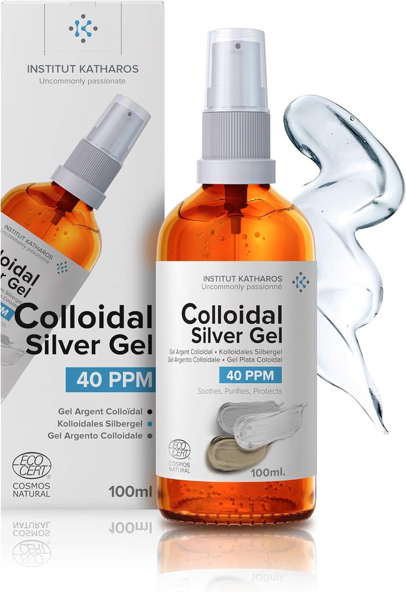 Institut Katharos Pure Colloidal Silver Gel 40 PPM 100 Natural and only 3 Ingredients Optimal Texture and Absorption Better Than Creams Amber Glass and UltraPractical Pump - Image 1