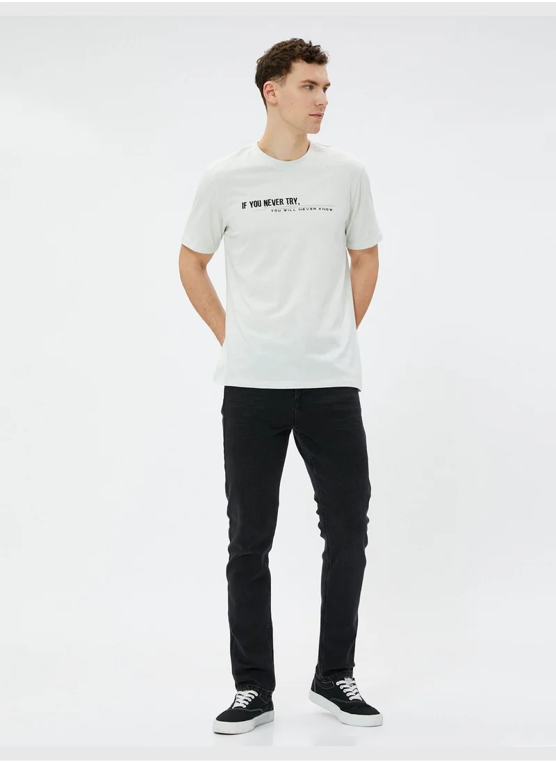 KOTON Basic T-Shirt Slogan Printed Crew Neck Short Sleeve