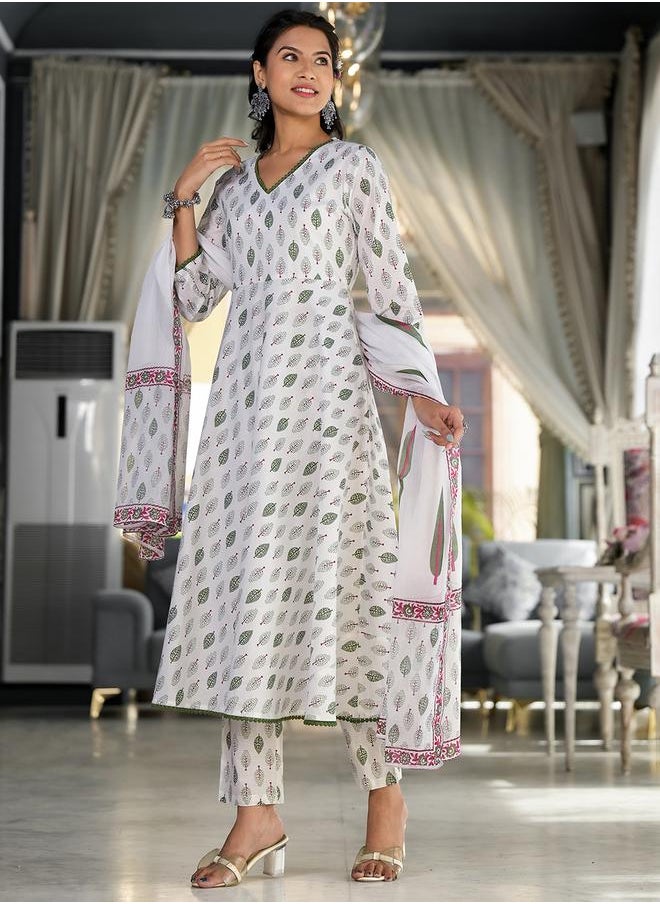 Vishudh - Women White Printed Cotton Kurta Set by Styli - Image 1