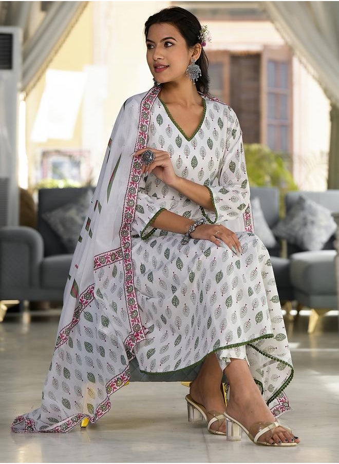 Vishudh - Women White Printed Cotton Kurta Set by Styli - Image 1