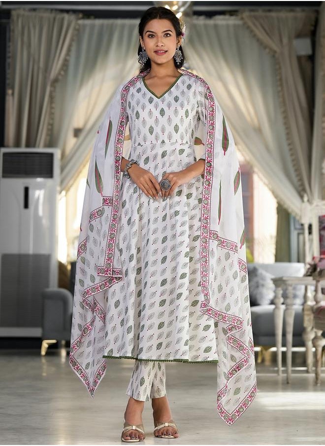 Vishudh - Women White Printed Cotton Kurta Set by Styli - Image 1