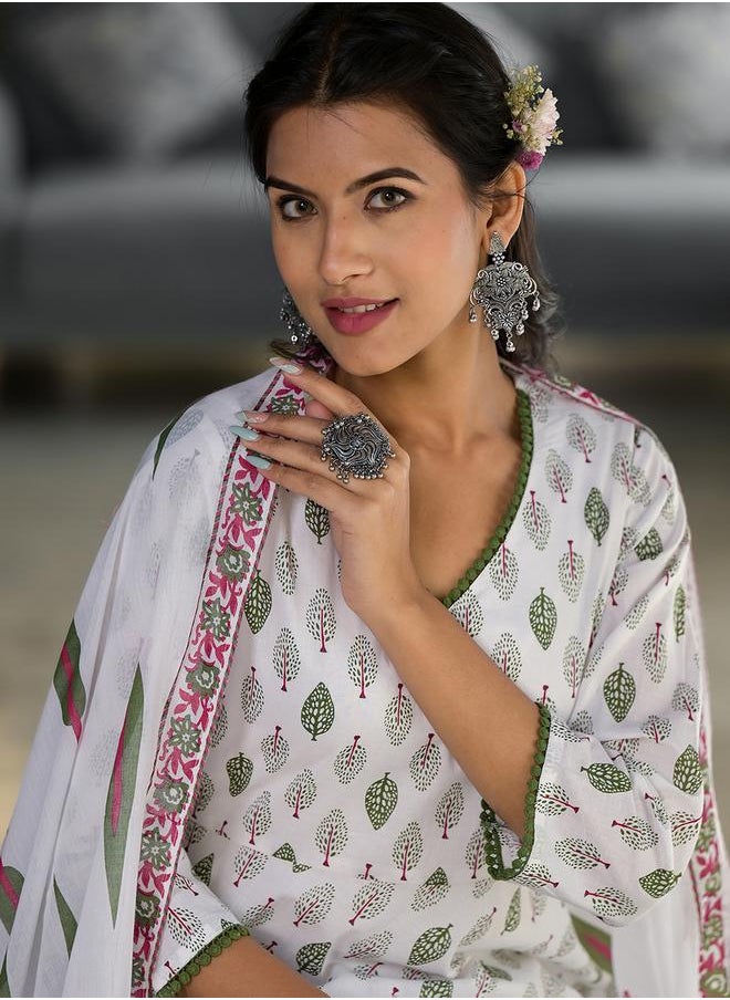 Vishudh - Women White Printed Cotton Kurta Set by Styli - Image 1