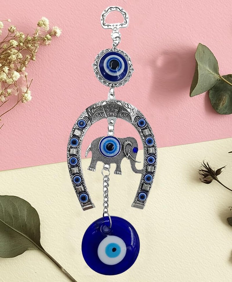 ARTISKRITI Evil Eye Hanging for Home Entrance, Car Mirror, House Door Decoration, Horseshoe with Elephant Figurine Nazar Battu for Home Protection, Good Luck Charm (Horseshoe with Elephant) - Image 3