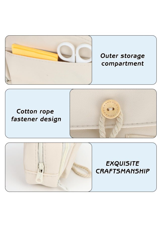 LODROC Multi-Layer Functional Pencil Case with Hemp Rope, 4 Compartments Multipurpose Portable Stationery Organizer, Cute Design School Pencil Bag for Teens, Ideal for School Office Supplies Storage - Image 2