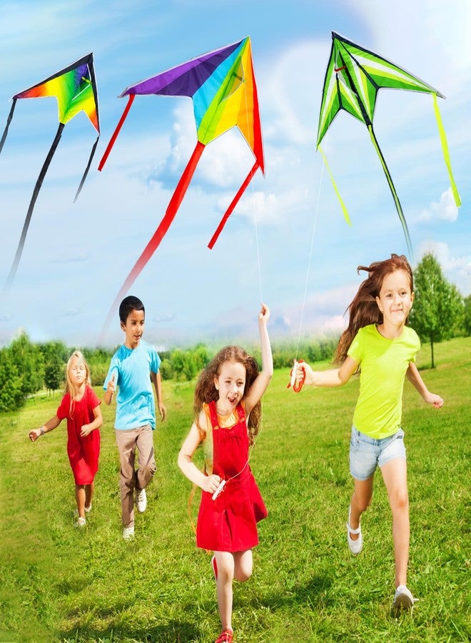 BLOOLILIES 3 Pack Kites for Kids & Adults, Rainbow Delta Kites for Kids Ages 4-8 8-12 Easy to Fly with 328ft String, Kite for Beginner Beach Outdoor Games & Family Activities & Birthday Gift - Image 2