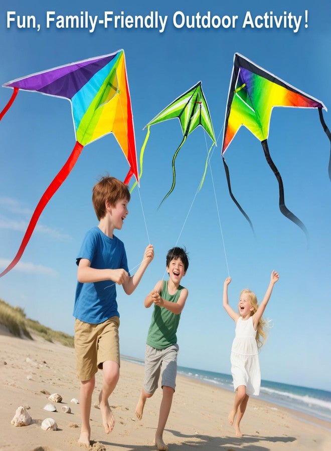 BLOOLILIES 3 Pack Kites for Kids & Adults, Rainbow Delta Kites for Kids Ages 4-8 8-12 Easy to Fly with 328ft String, Kite for Beginner Beach Outdoor Games & Family Activities & Birthday Gift - Image 4