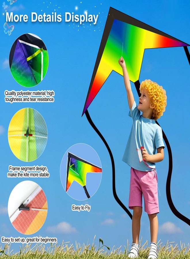 BLOOLILIES 3 Pack Kites for Kids & Adults, Rainbow Delta Kites for Kids Ages 4-8 8-12 Easy to Fly with 328ft String, Kite for Beginner Beach Outdoor Games & Family Activities & Birthday Gift - Image 3