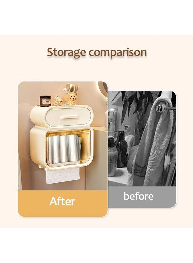 Arabest Wall Mounted Clear Tissue Box Holder Wall Mounted for Bathrooms Double-deck Large Capacity Plastic Decorative Tissue Box with Drawer for Home Decor Transparent - Image 5
