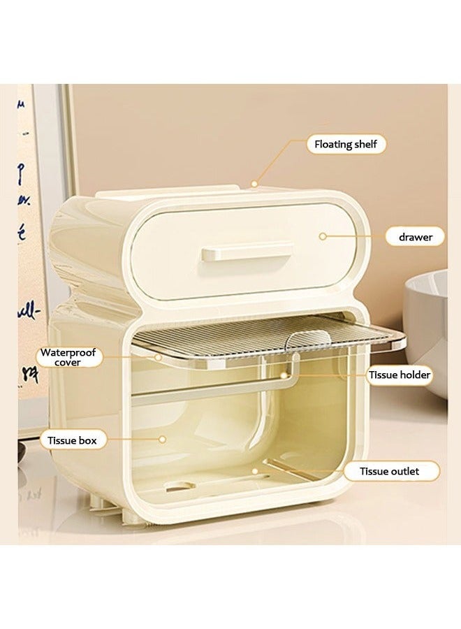 Arabest Wall Mounted Clear Tissue Box Holder Wall Mounted for Bathrooms Double-deck Large Capacity Plastic Decorative Tissue Box with Drawer for Home Decor Transparent - Image 2