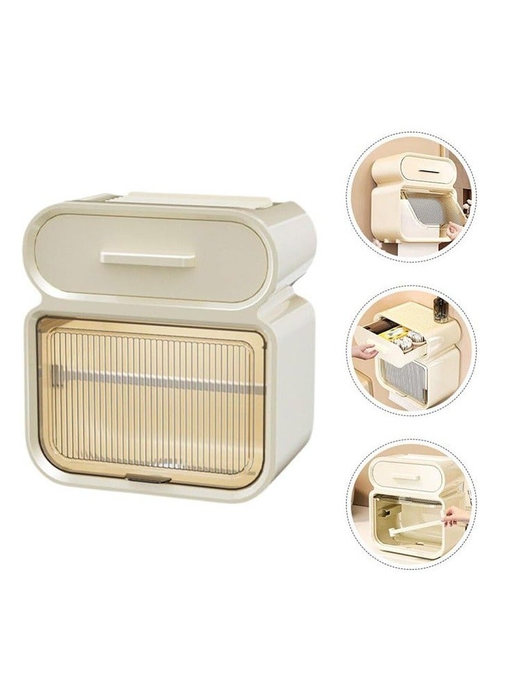 Arabest Wall Mounted Clear Tissue Box Holder Wall Mounted for Bathrooms Double-deck Large Capacity Plastic Decorative Tissue Box with Drawer for Home Decor Transparent - Image 3