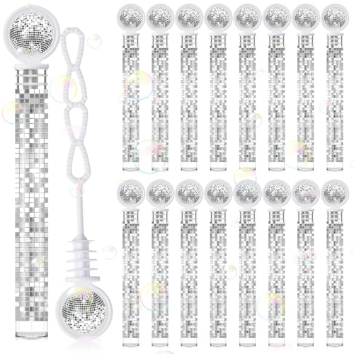 JellyArch 48 Pcs Disco Wedding Party Favors Bubbles Wands Bulk with Disco Balls Top and Stickers Party Favors Supply Bubble Wands for Summer Birthday Wedding Gift Outdoor Indoor Activity - Image 1
