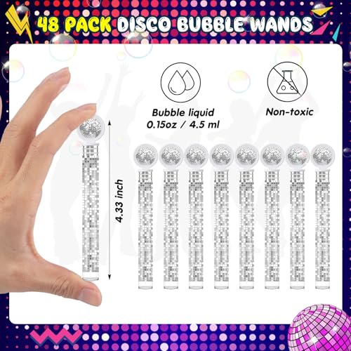 JellyArch 48 Pcs Disco Wedding Party Favors Bubbles Wands Bulk with Disco Balls Top and Stickers Party Favors Supply Bubble Wands for Summer Birthday Wedding Gift Outdoor Indoor Activity - Image 5
