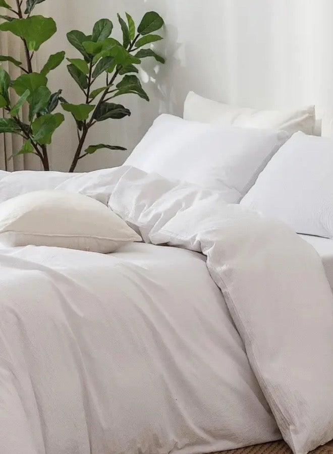 لونا هوم طقم سرير فاخر عالي الجودة، مكون من 4 قطع، بمقاس فردي، باللون الأبيض الصلب. - Image 4