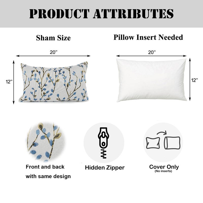 YOUR SMILE Classical Embroidery Jacquard Blue Square Decorative Throw Pillow Case Cushion Cover,12x20 inch - Image 4
