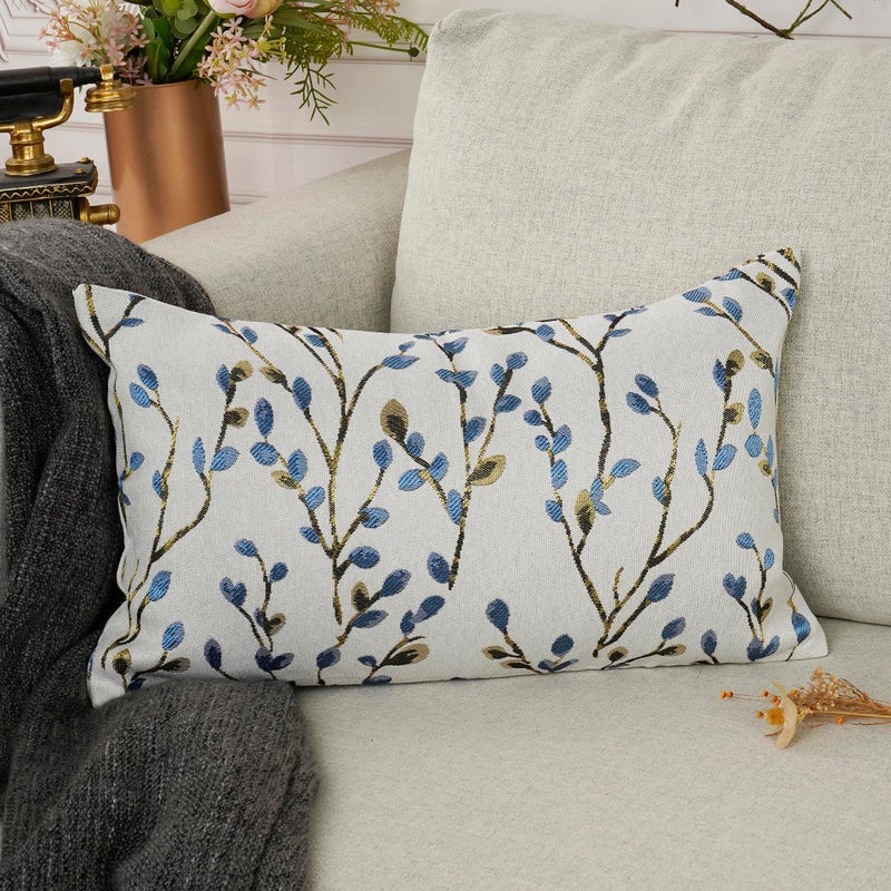 YOUR SMILE Classical Embroidery Jacquard Blue Square Decorative Throw Pillow Case Cushion Cover,12x20 inch - Image 2