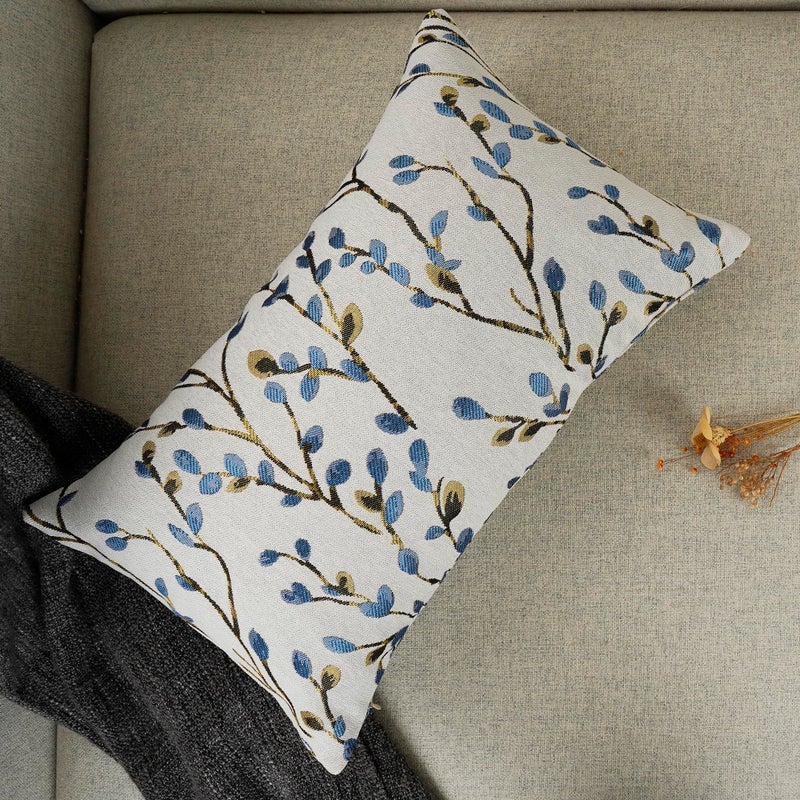 YOUR SMILE Classical Embroidery Jacquard Blue Square Decorative Throw Pillow Case Cushion Cover,12x20 inch - Image 3
