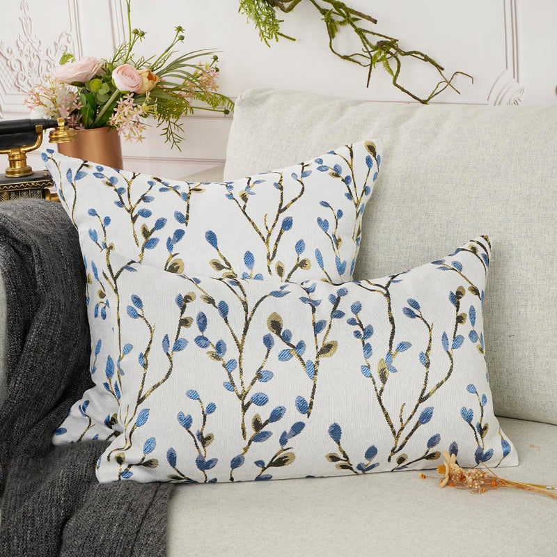 YOUR SMILE Classical Embroidery Jacquard Blue Square Decorative Throw Pillow Case Cushion Cover,12x20 inch - Image 5