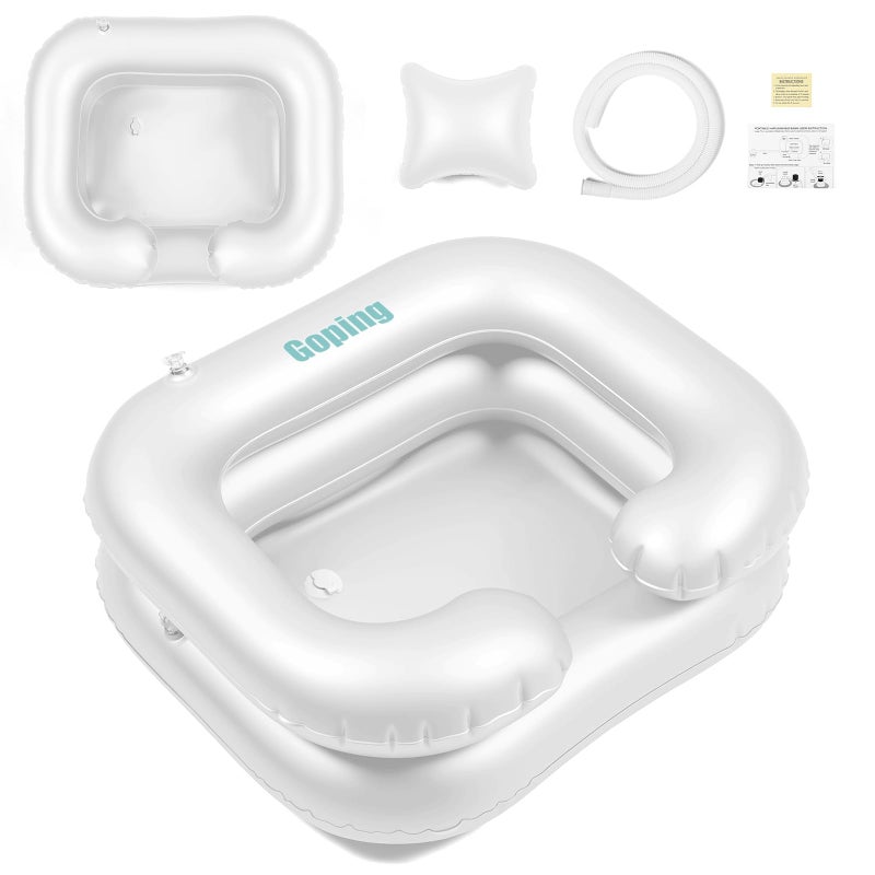 Goping Large Size Inflatable Hair Washing Basin with Neck Fit Movable Head Pillow Shampoo Basin for Elderly Disabled Pregnant Injured Bedridden 028mm with User Manual