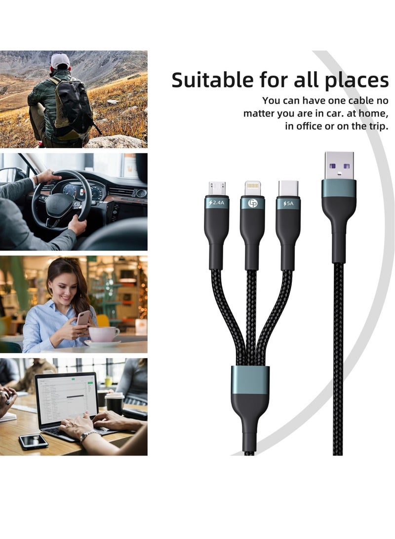 Captaintech 3-in-1 Multi Charging Cable, Rapid Nylon Braided Cord USB Charging Cable, USB Fast Charging Fixed Cable Connector, with Type-C, Micro USB and IP Port, for Home Office Daily Charging (4FT) - Image 5