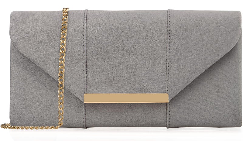 DEXMAY DM Dexmay Women Faux Suede Envelope Clutch Purse Evening Velvet Handbag Foldover Shoulder Crossbody Bag Grey - Image 1