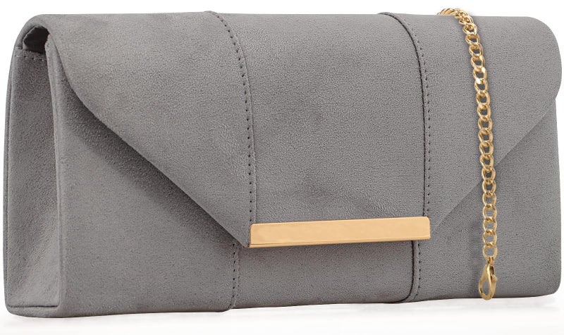 DEXMAY DM Dexmay Women Faux Suede Envelope Clutch Purse Evening Velvet Handbag Foldover Shoulder Crossbody Bag Grey - Image 2