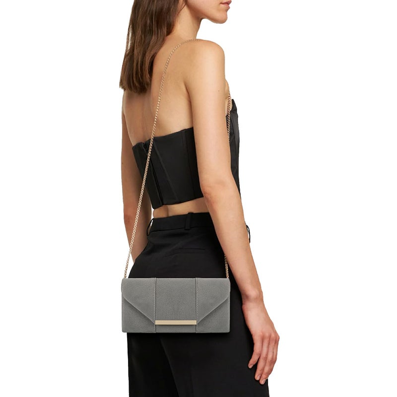 DEXMAY DM Dexmay Women Faux Suede Envelope Clutch Purse Evening Velvet Handbag Foldover Shoulder Crossbody Bag Grey - Image 3