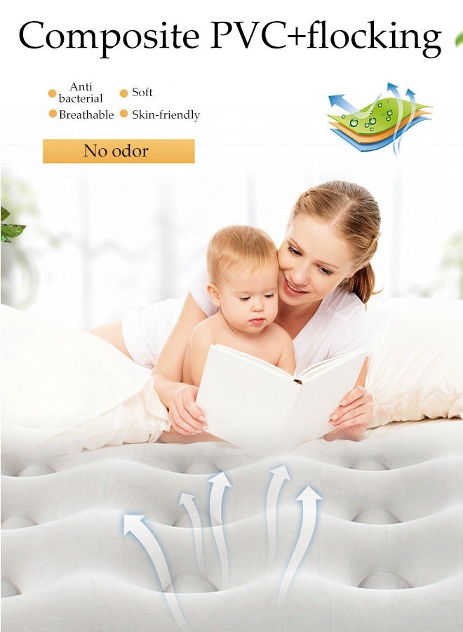 Spides Portable Inflatable Mattress Thickened Flocking Air Mattress with Electric Inflation Pump Leakproof Soft Blow Up Camping Bed Foldable Comfort Raised Air Bed for Camping, Home, Guests, Portable, Travel - Image 2
